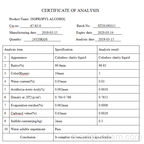 Alimentation directe TOP Qualité Isopropanol 2-Propanol 99%